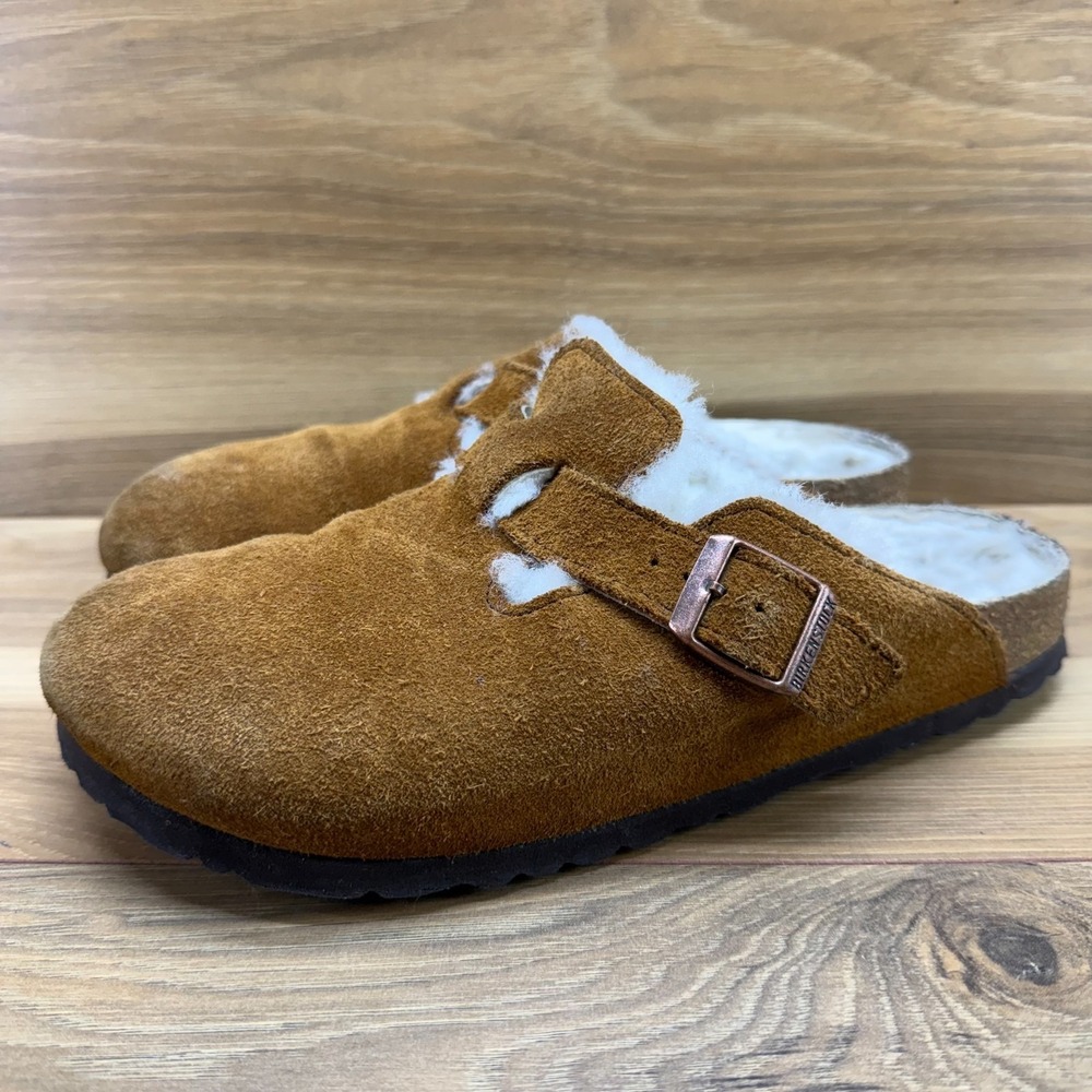 Birkenstock Boston Clogs Mink 8 N EU 39 Suede Fur Lined Minimalist Old Money